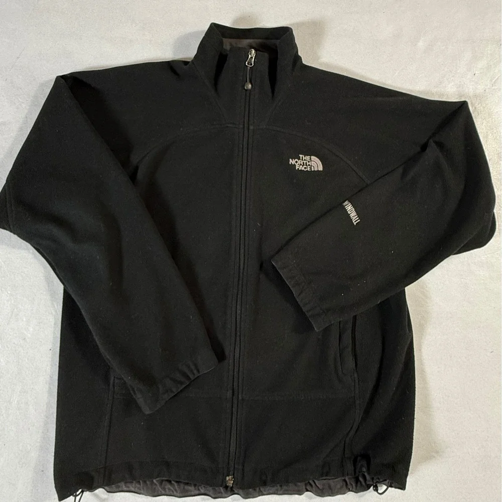 The North Face Mens Medium Fleece Jacket Black Full Zip‎ Windwall Layered Black